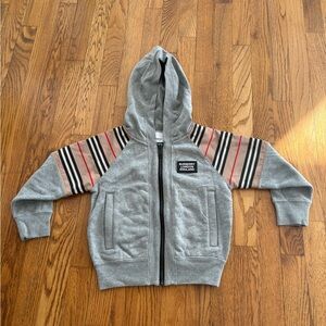 Burberry Gray Hoodie with Striped Sleeves